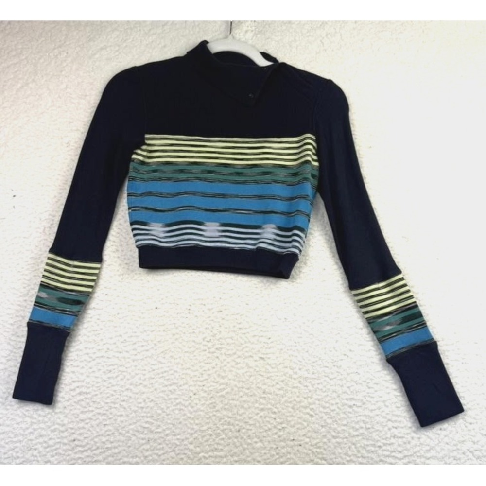 Free People FP‎ Movement Sweater Womens XS Striped Thermal Cropped Thumbholes